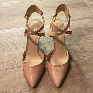 Nine West Nude Pointy Toe Ankle Strap Pumps